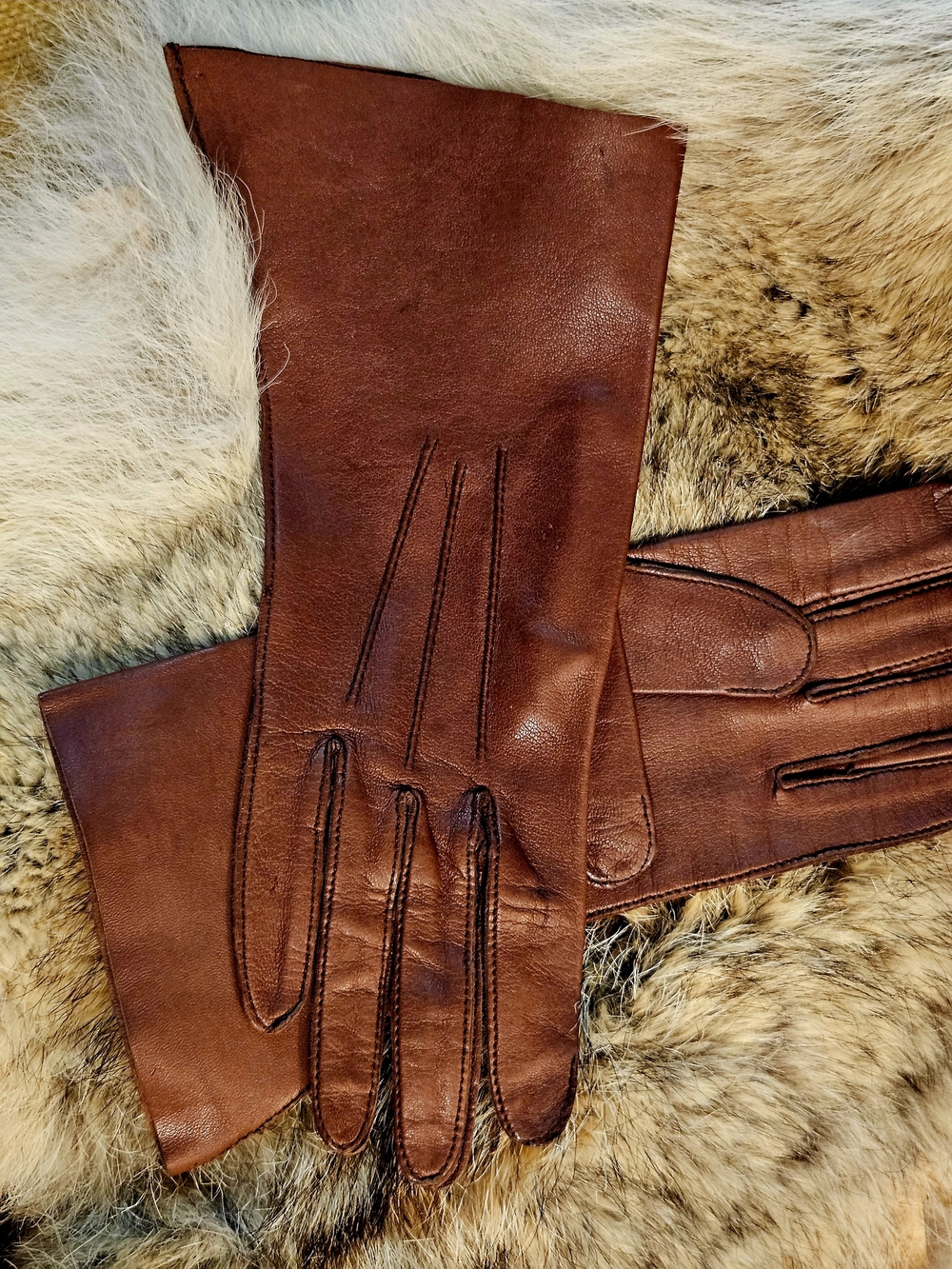 Vintage 1950s Military Issued Brown Leather Bomber FLIGHT Gloves Sz. 7
